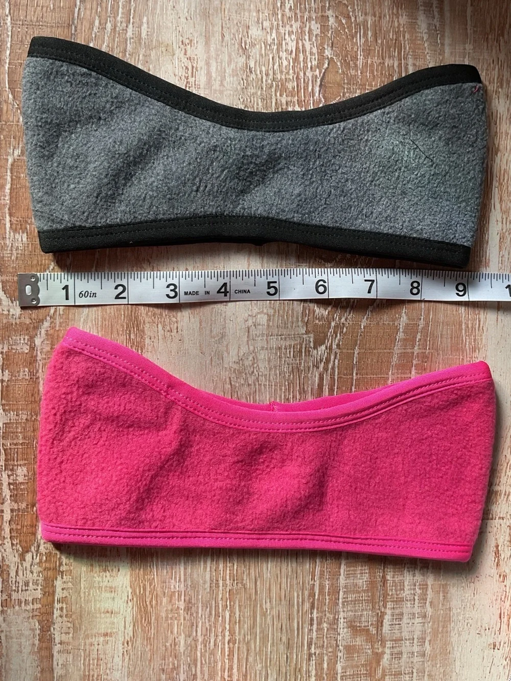 Women’s ponytail Fleece Ear Warmer Headbands - Gray and Pink